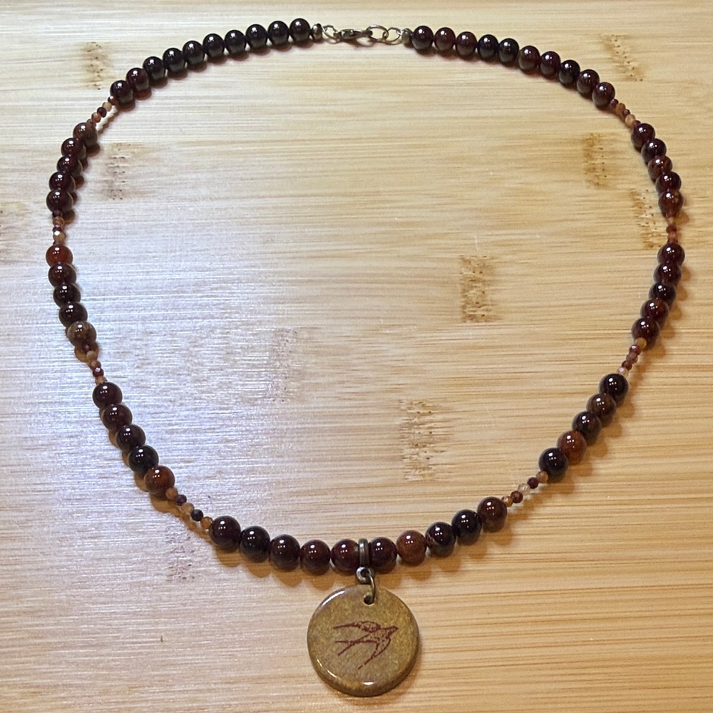 Hessonite Garnet Handmade Beaded Necklace with Pendant